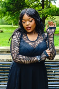 Alanis Full Fishnet Top - Black
