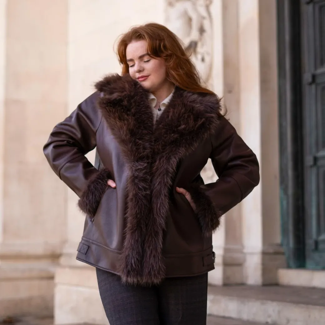 Amelia Aviator Jacket - Brown