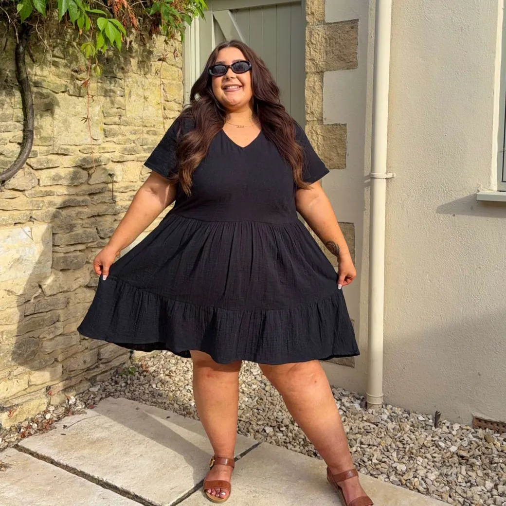Amrita Cotton Gauze Mini Dress - Black
