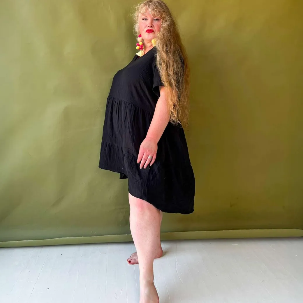 Amrita Cotton Gauze Mini Dress - Black