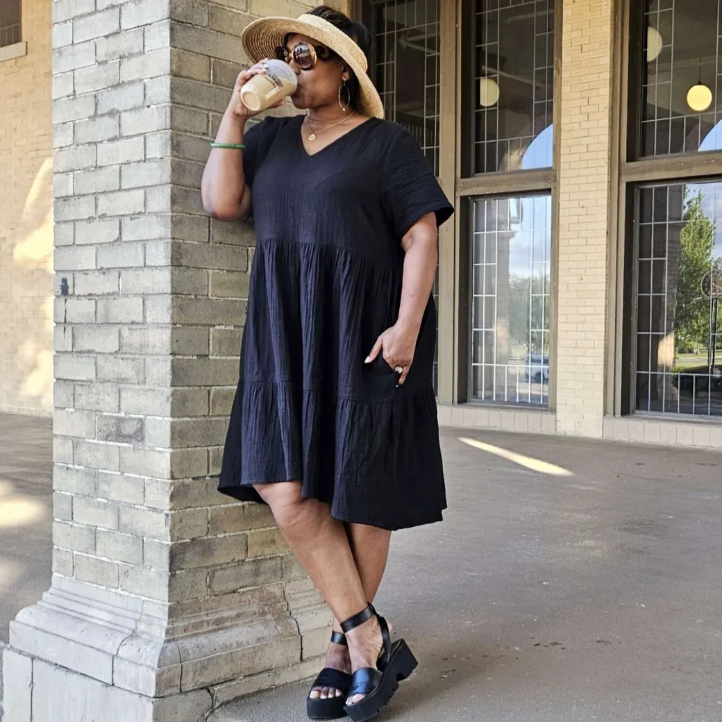 Amrita Cotton Gauze Mini Dress - Black