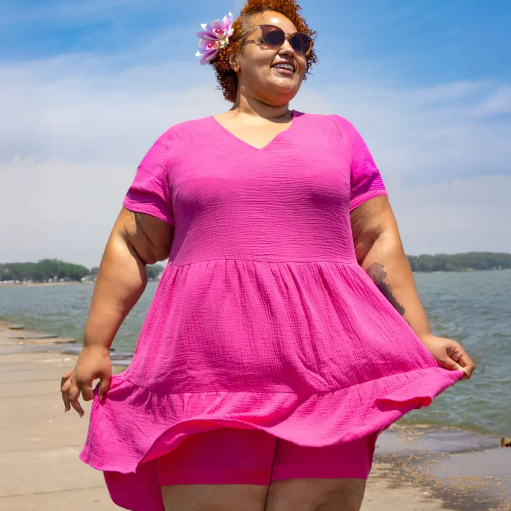 Amrita Cotton Gauze Mini Dress - Peony