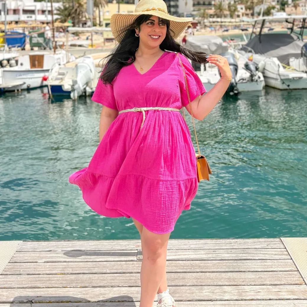 Amrita Cotton Gauze Mini Dress - Peony