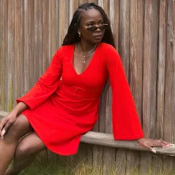 Bell Sleeve Mini Dress - Sangria