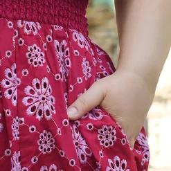 Broderie Anglaise Midi Dress - Blood Red