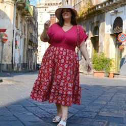 Broderie Anglaise Midi Dress - Blood Red