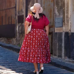 Broderie Anglaise Midi Dress - Blood Red