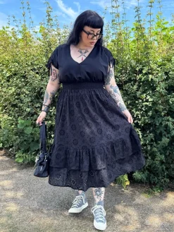 Broderie Anglaise Midi Dress - Black
