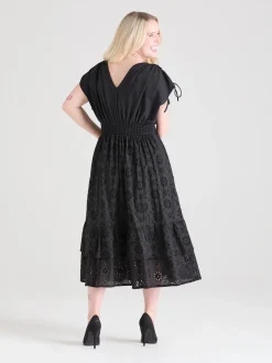 Broderie Anglaise Midi Dress - Black