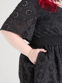 Broderie Anglaise Playsuit - Black