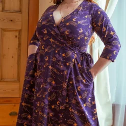 Celestial Wrap Dress - Purple / Gold