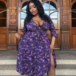Celestial Wrap Dress - Purple / Gold