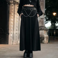 Cotton Jersey Maxi A-Line Skirt - Black