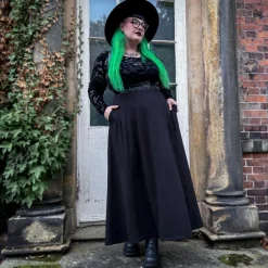 Cotton Jersey Maxi A-Line Skirt - Black