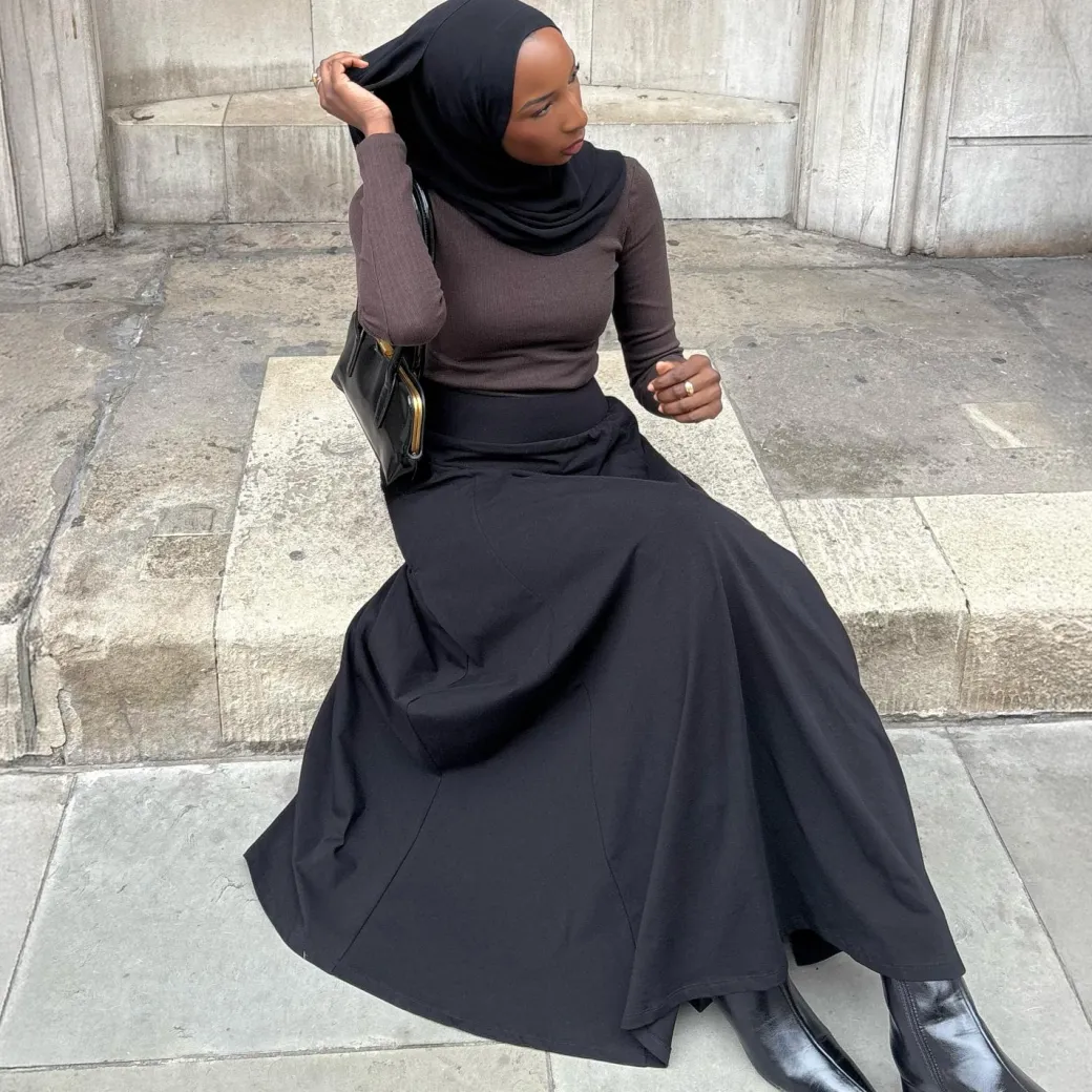 Cotton Jersey Maxi A-Line Skirt - Black