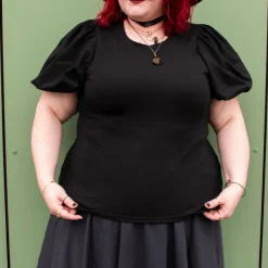 Crew neck Puff Sleeve Tee - Black