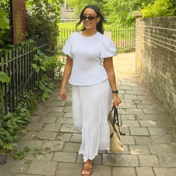 Crew neck Puff Sleeve Tee - White