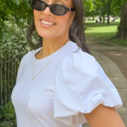 Crew neck Puff Sleeve Tee - White