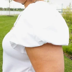 Crew neck Puff Sleeve Tee - White