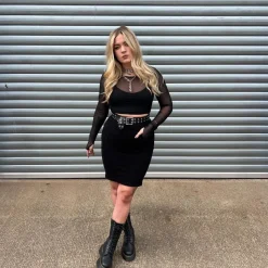 Cropped Mesh Top - Black