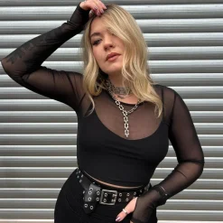 Cropped Mesh Top - Black