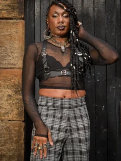Cropped Mesh Top - Black