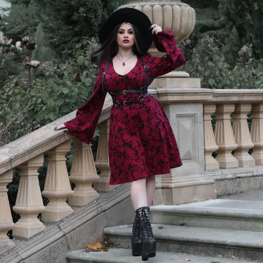 Danu Bell Sleeve Mini Dress - Blood Red