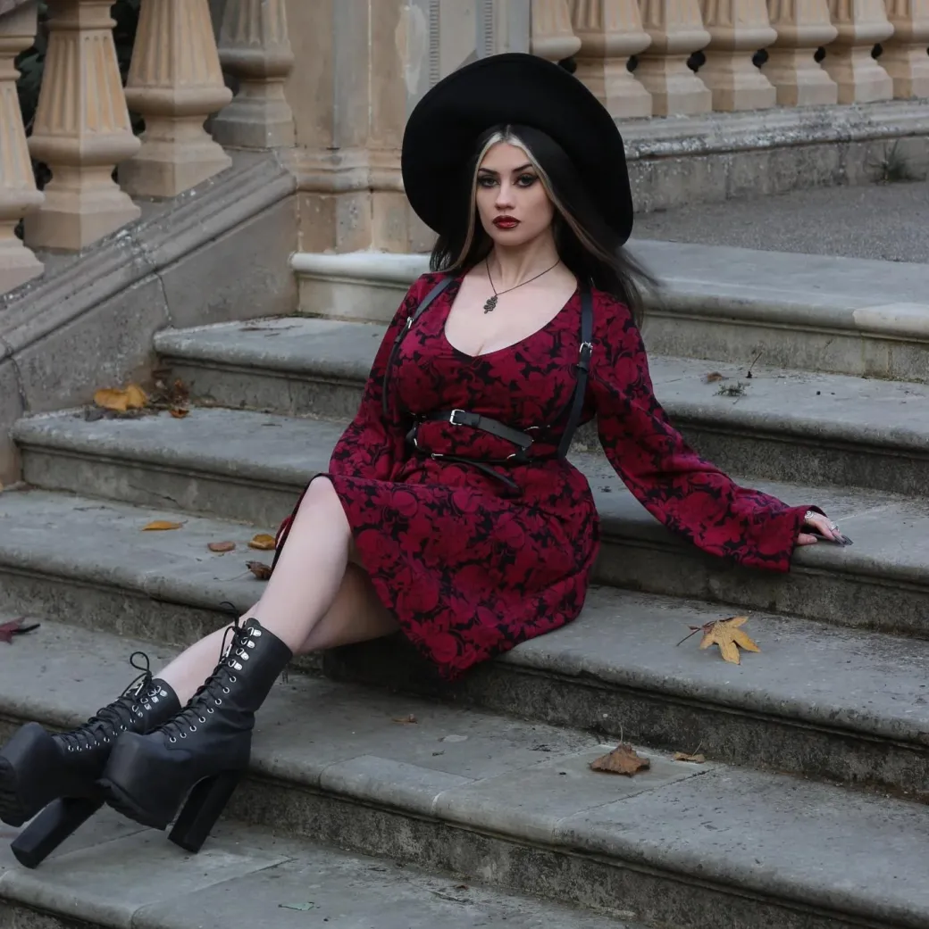 Danu Bell Sleeve Mini Dress - Blood Red