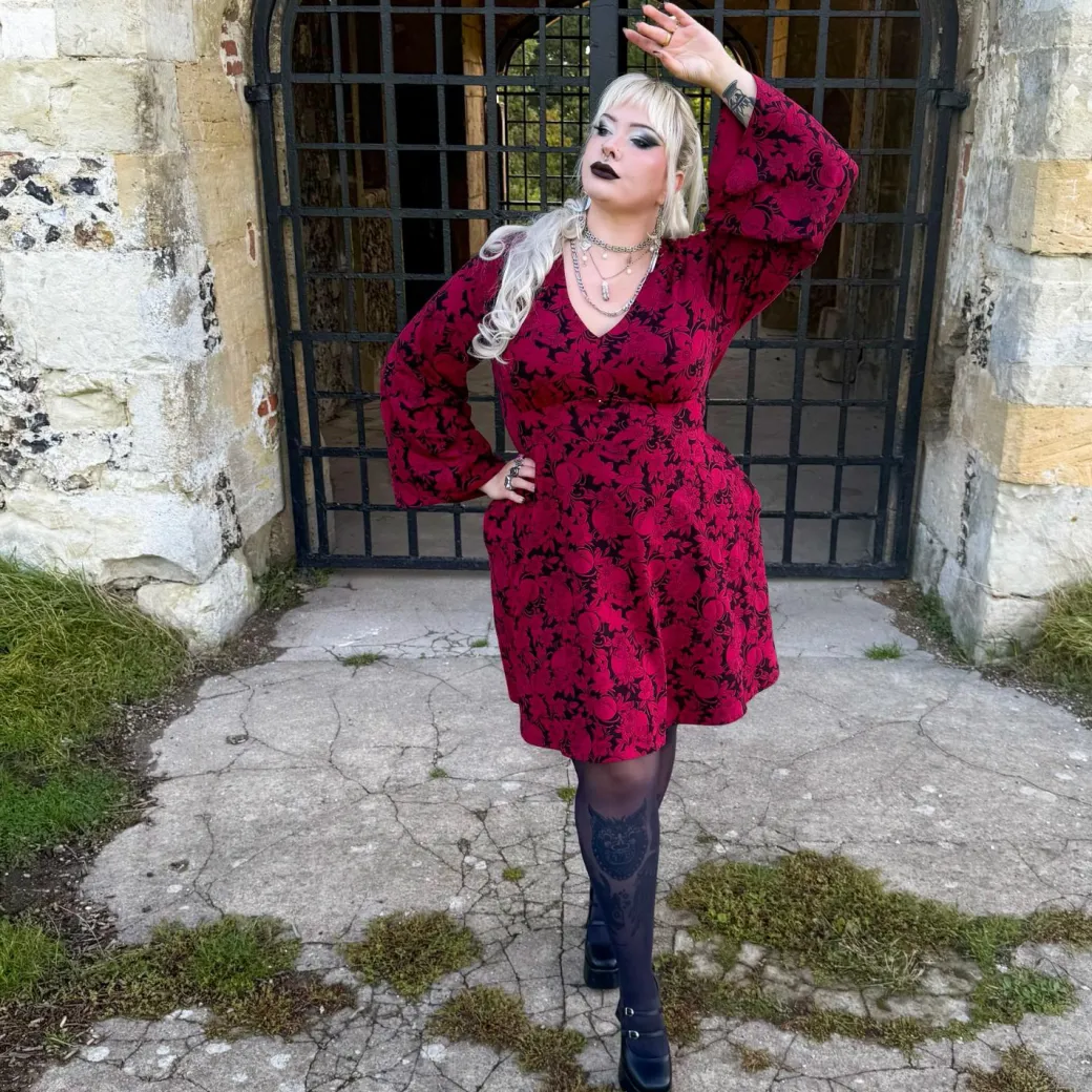 Danu Bell Sleeve Mini Dress - Blood Red