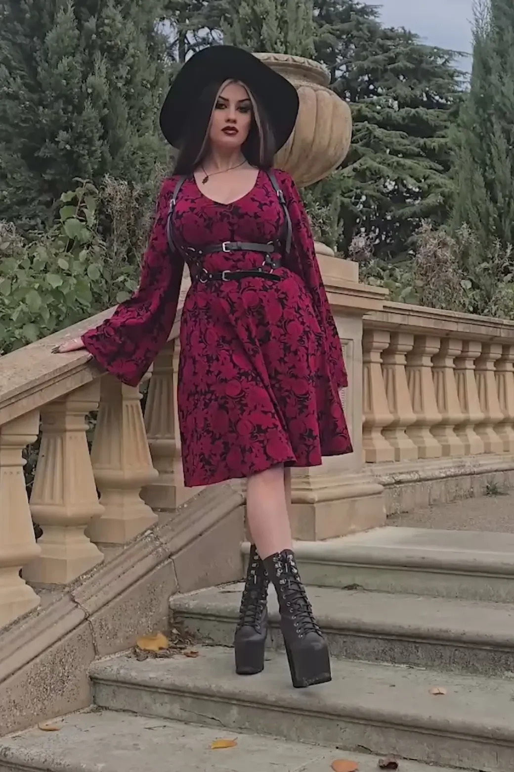 Danu Bell Sleeve Mini Dress - Blood Red