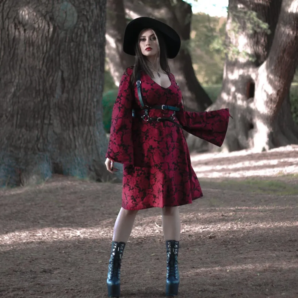 Danu Bell Sleeve Mini Dress - Blood Red