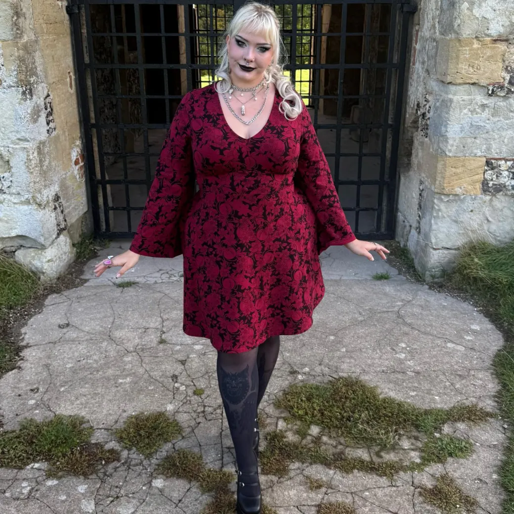 Danu Bell Sleeve Mini Dress - Blood Red