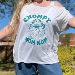 Debbie Off-Shoulder Tee - Chompy Shark Print