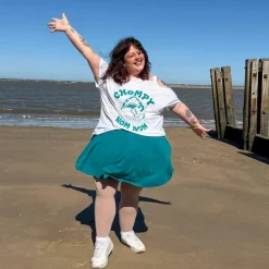 Debbie Off-Shoulder Tee - Chompy Shark Print
