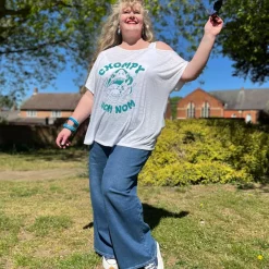 Debbie Off-Shoulder Tee - Chompy Shark Print