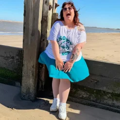 Debbie Off-Shoulder Tee - Chompy Shark Print