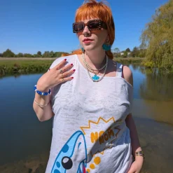 Debbie Off-Shoulder Tee - NOM-NOM Shark Print