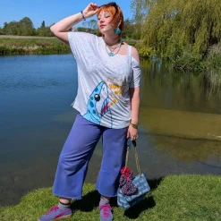 Debbie Off-Shoulder Tee - NOM-NOM Shark Print
