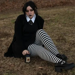 80 Denier Black & White Striped Tights - Witch