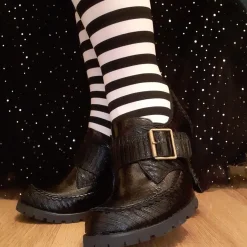 80 Denier Black & White Striped Tights - Witch