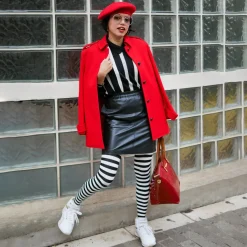 80 Denier Black & White Striped Tights - Witch