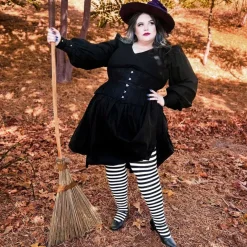 80 Denier Black & White Striped Tights - Witch