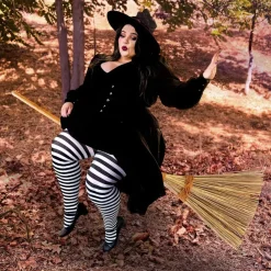 80 Denier Black & White Striped Tights - Witch