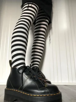 80 Denier Black & White Striped Tights - Witch