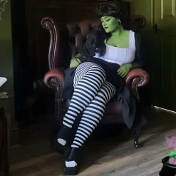 80 Denier Black & White Striped Tights - Witch