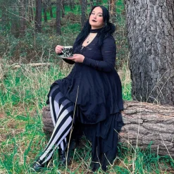 80 Denier Black & White Striped Tights - Betelgeuse