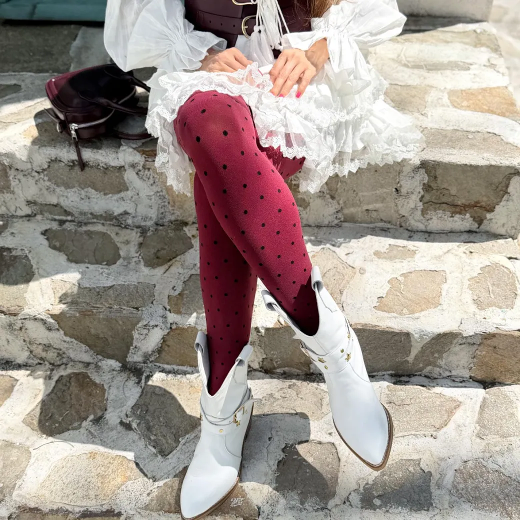 80 Denier Opaque Tights - Cherry Dot