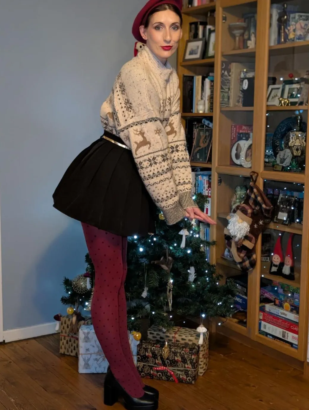 80 Denier Opaque Tights - Cherry Dot