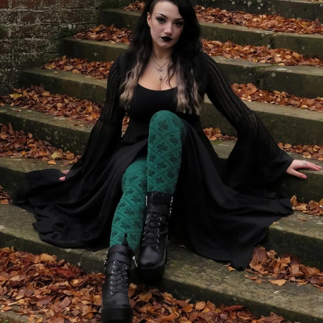 80 Denier Opaque Tights - Corra Snakes - Foliage Green