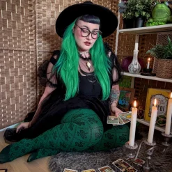 80 Denier Opaque Tights - Corra Snakes - Foliage Green